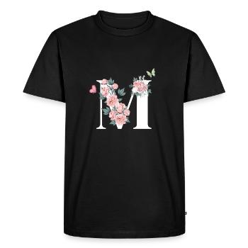 Lettre m fleurs rose - T-shirt Premium bio Homme - noir - Devant - Nico (187cm)