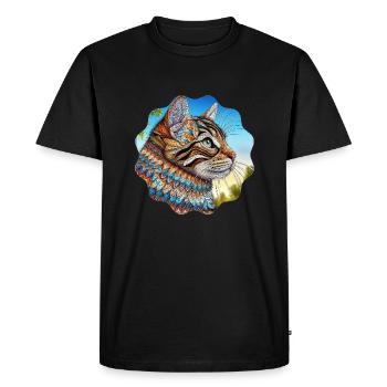 AI Design Cat Picture with Artful Mandala Motif - Men's Premium Organic T-Shirt - black - Front - Nico (187cm)