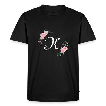 Lettre k florale rose - T-shirt Premium bio Homme - noir - Devant - Nico (187cm)