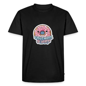 Donut Worry Be Happy Cute Kawaii Dessert Pun - Men's Premium Organic T-Shirt - black - Front - Nico (187cm)