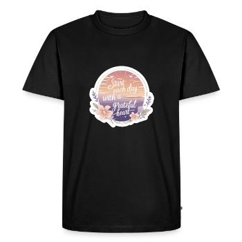 Start Each Day with a Grateful Heart Sunrise - Men's Premium Organic T-Shirt - black - Front - Nico (187cm)