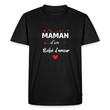 Maman d’un bébé d’amour - assorti bébé - T-shirt Premium bio Homme - noir - Devant - Nico (187cm)