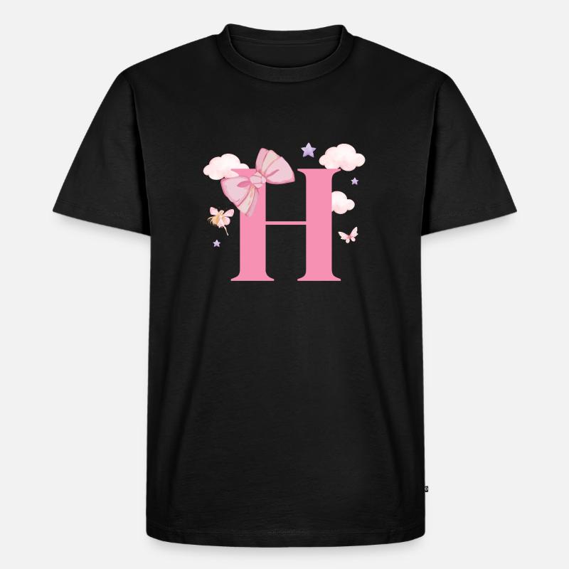 Buchstabe h rosa Wolken - Männer Premium Bio T-Shirt - Schwarz