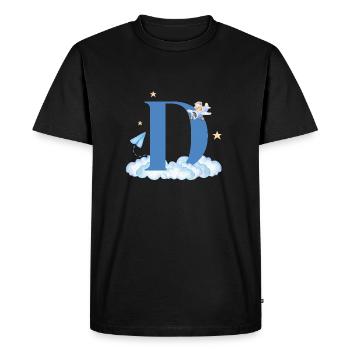 Letter d blue clouds airplane child - Men's Premium Organic T-Shirt - black - Front - Nico (187cm)