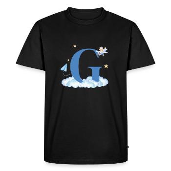 Letter G Blue Clouds Airplane Child - Men's Premium Organic T-Shirt - black - Front - Nico (187cm)