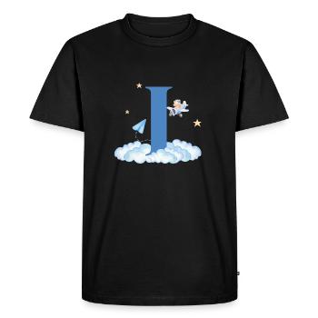 Letter i Blue Clouds Airplane Child - Men's Premium Organic T-Shirt - black - Front - Nico (187cm)