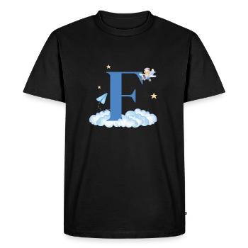 Letter f blue clouds airplane child - Men's Premium Organic T-Shirt - black - Front - Nico (187cm)