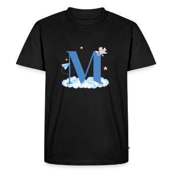 Letter M Blue Clouds Airplane Child - Men's Premium Organic T-Shirt - black - Front - Nico (187cm)