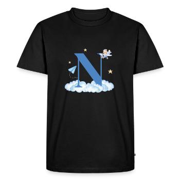 Letter n Blue Clouds Airplane Child - Men's Premium Organic T-Shirt - black - Front - Nico (187cm)