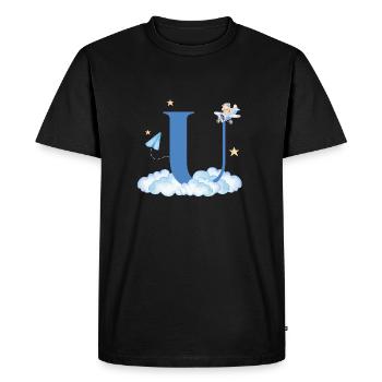 Letter u Blue Clouds Airplane Child - Men's Premium Organic T-Shirt - black - Front - Nico (187cm)