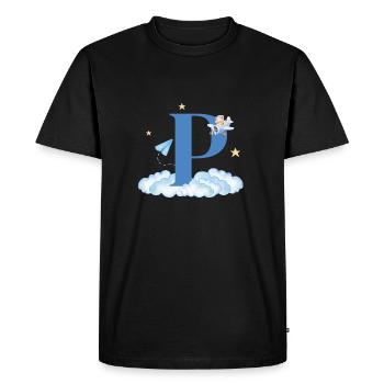 Letter p blue clouds airplane child - Men's Premium Organic T-Shirt - black - Front - Nico (187cm)