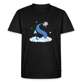 Letter s Blue Clouds Airplane Child - Men's Premium Organic T-Shirt - black - Front - Nico (187cm)