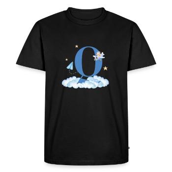 Letter Q Blue Clouds Airplane Child - Men's Premium Organic T-Shirt - black - Front - Nico (187cm)
