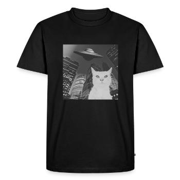 Drôle de chat Selfie OVNI Ville - T-shirt Premium bio Homme - noir - Devant - Nico (187cm)