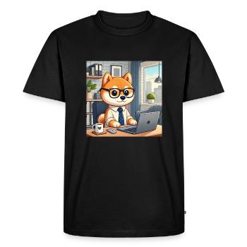 Papa Shiba au travail - T-shirt Premium bio Homme - noir - Devant - Nico (187cm)