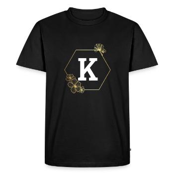 Lettre k cadre Floral doré - T-shirt Premium bio Homme - noir - Devant - Nico (187cm)