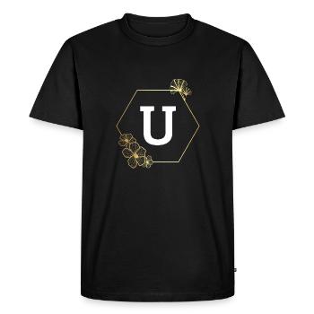 Lettre u cadre Floral doré - T-shirt Premium bio Homme - noir - Devant - Nico (187cm)