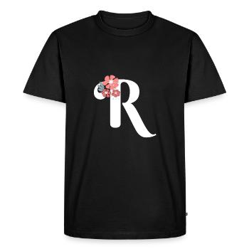 Lettre r fleurs minimalistes - T-shirt Premium bio Homme - noir - Devant - Nico (187cm)