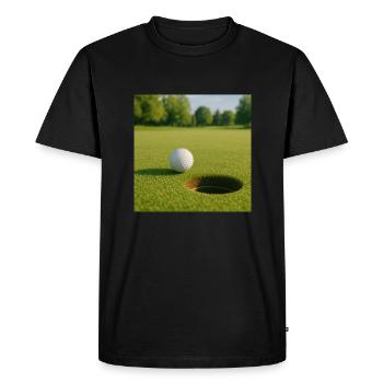 Golf -Golf ball on green - Men's Premium Organic T-Shirt - black - Front - Nico (187cm)