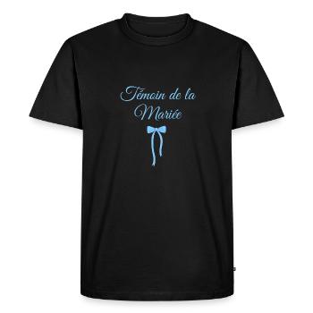 Témoin de la mariée noeud bleu - T-shirt Premium bio Homme - noir - Devant - Nico (187cm)