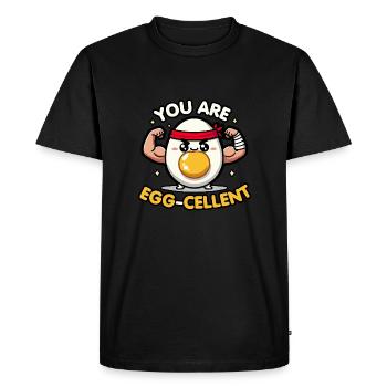 Kawaii Chibi Egg You're Egg-cellent Funny Food Pun - Men's Premium Organic T-Shirt - black - Front - Nico (187cm)