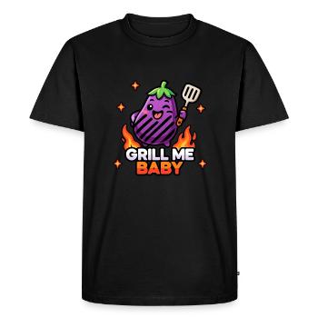 Aubergine mignonne Kawaii Chibi – Grill Me Baby BBQ Pun - T-shirt Premium bio Homme - noir - Devant - Nico (187cm)