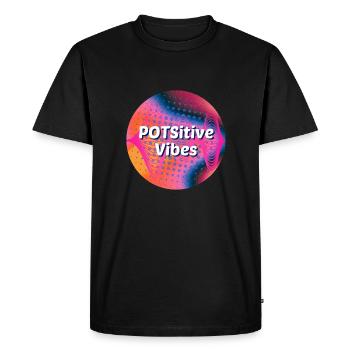 POTSitive Vibes Ondes de fond colorées - T-shirt Premium bio Homme - noir - Devant - Nico (187cm)