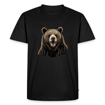 Ours rugissant avec texture forestière en fourrure. - T-shirt Premium bio Homme - noir - Devant - Nico (187cm)