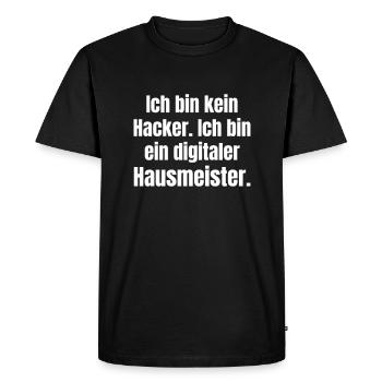 Not a hacker, but a digital janitor. - Men's Premium Organic T-Shirt - black - Front - Nico (187cm)