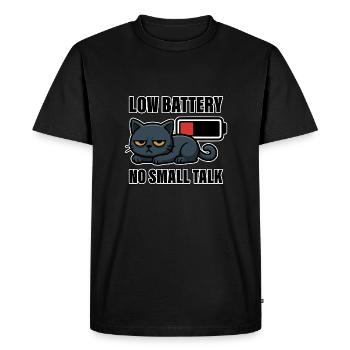 Low Battery No Small Talk – Funny Tired Cat - Men's Premium Organic T-Shirt - black - Front - Nico (187cm)