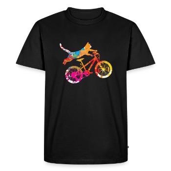 cat on a bike - Men's Premium Organic T-Shirt - black - Front - Nico (187cm)
