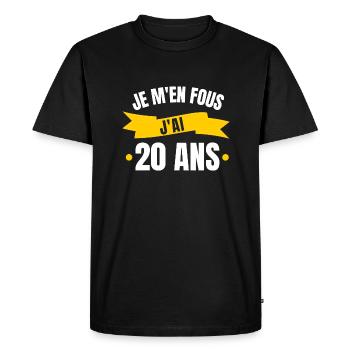je m en fous j'ai 20 ans - T-shirt Premium bio Homme - noir - Devant - Nico (187cm)
