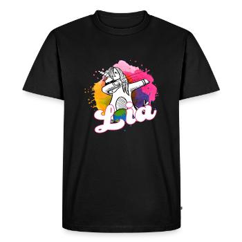 LIA - Beau nom avec licorne dabbing - T-shirt Premium bio Homme - noir - Devant - Nico (187cm)