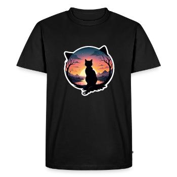 chat paysage et coucher de soleil - T-shirt Premium bio Homme - noir - Devant - Nico (187cm)