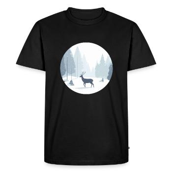 Lone Deer Christmas Winter Snow Forest Landscape - Men's Premium Organic T-Shirt - black - Front - Nico (187cm)