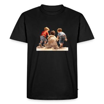 Les courses en sac, un jeu d’enfants d’antan - T-shirt Premium bio Homme - noir - Devant - Nico (187cm)
