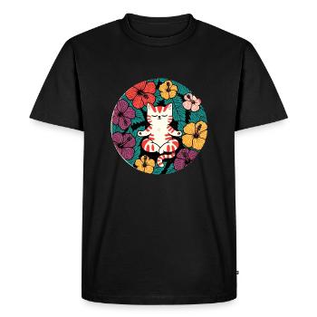 Zen Hibiscus Cat - Men's Premium Organic T-Shirt - black - Front - Nico (187cm)