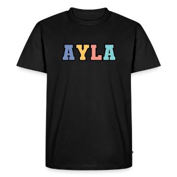 Name - Ayla - Men's Premium Organic T-Shirt - black - Front - Nico (187cm)