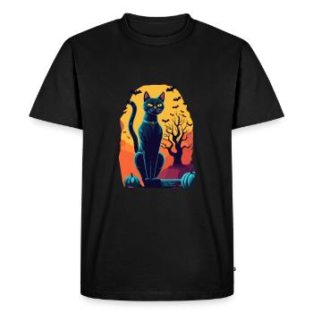 Long, Thin Cat in Spooky Halloween Costume - Men's Premium Organic T-Shirt - black - Front - Nico (187cm)