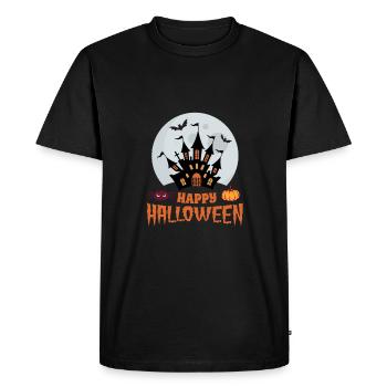 Joyeux Halloween, Maison hantée, Chauves-souris - T-shirt Premium bio Homme - noir - Devant - Nico (187cm)