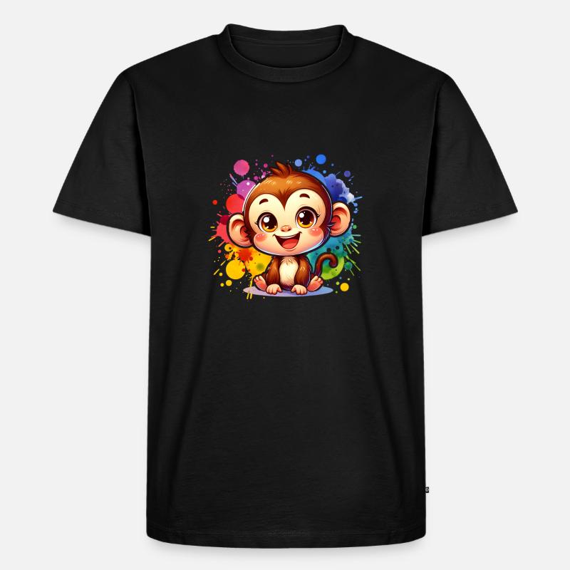 Süßer Affe bunt - Männer Premium Bio T-Shirt - Schwarz
