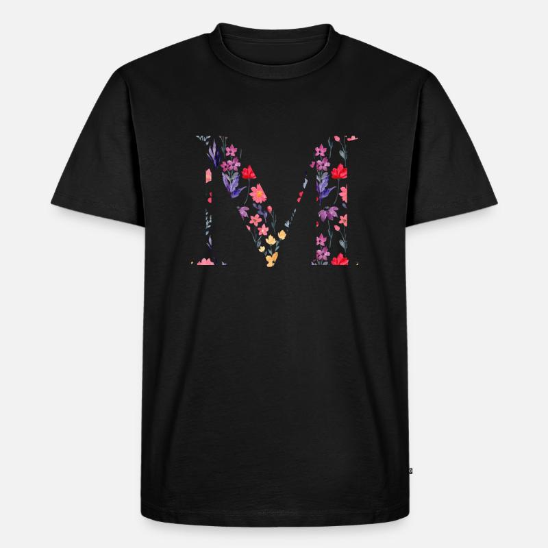 Personalisierter Blumenbuchstabe M - Geschenkidee - Männer Premium Bio T-Shirt - Schwarz