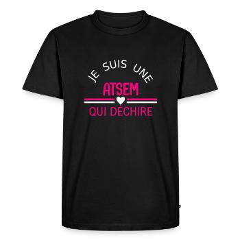je suis une atsem qui déchire - T-shirt Premium bio Homme - noir - Devant - Nico (187cm)