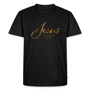 Jésus lettrage or sans fin aime mon sauveur - T-shirt Premium bio Homme - noir - Devant - Nico (187cm)
