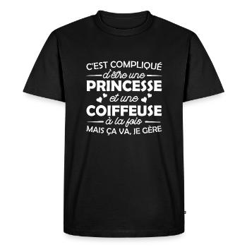 princesse et coiffeuse / humour coiffeuse - T-shirt Premium bio Homme - noir - Devant - Nico (187cm)