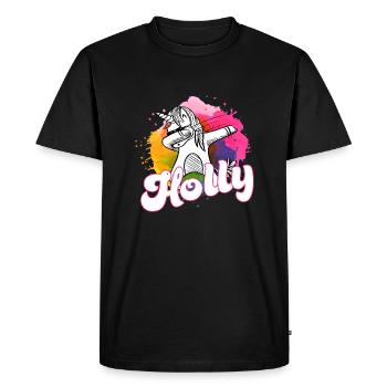 HOLLY - Beautiful name with dabbing unicorn - Men's Premium Organic T-Shirt - black - Front - Nico (187cm)