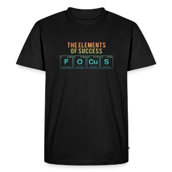 Funny saying: FOCUS - The Elements of Succes - Men's Premium Organic T-Shirt - black - Front - Nico (187cm)