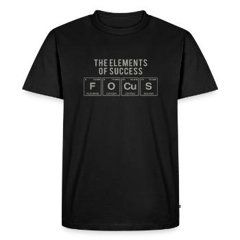 Funny saying: FOCUS - The Elements of Succes - Men's Premium Organic T-Shirt - black - Front - Nico (187cm)