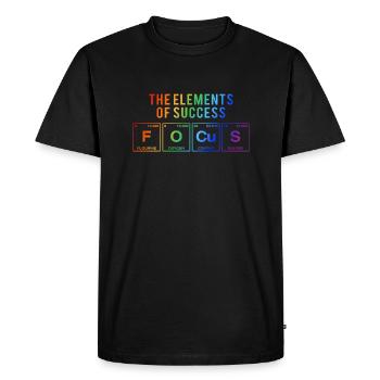 Funny saying: FOCUS - The Elements of Succes - Men's Premium Organic T-Shirt - black - Front - Nico (187cm)
