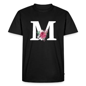 Lettre m floral - T-shirt Premium bio Homme - noir - Devant - Nico (187cm)